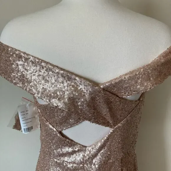 Dessy Collection NWT Bridesmaid Elle Sequin Trumpet Rose Gold Dress Size 0 - Picture 8 of 8
